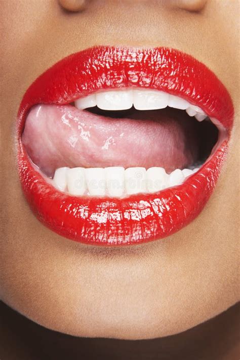 Woman Licking Red Lips Stock Photo Image Of Passion