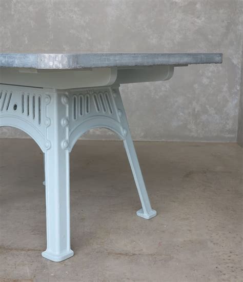Bespoke Distressed Zinc Table With Cast Iron Painted Base