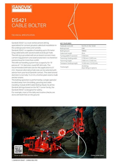 Pdf Ds421 Cable Bolter Sandvik Specification Key Features Hydraulic