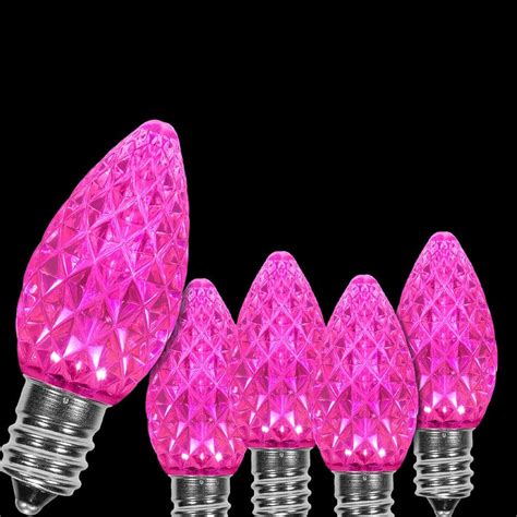 Wintergreen Lighting Opticore C7 Led Pink Faceted Christmas Light Bulbs