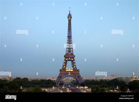 The Eiffel Tower At Dusk Viewed From The Trocodero Paris Stock Photo