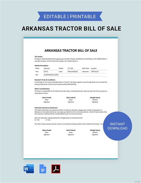 Arkansas Tractor Bill Of Sale Template In Pdf Word Google Docs Download Template Net