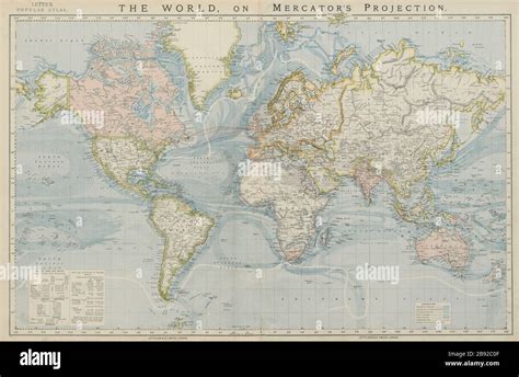 World On Mercators Projection British Empire Telegraph Cables Letts