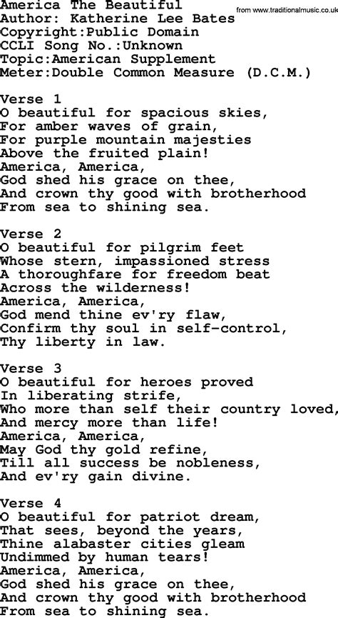 Most Popular Church Hymns And Songs America The Beautiful Lyrics