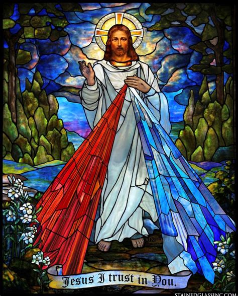 Jesus Is Standing With Red And Blue Rays Of Divine Mercy Flowing Out