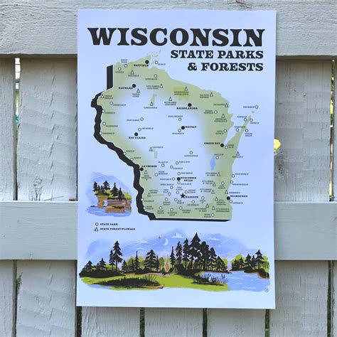 Wisconsin State Parks Checklist Map Etsy Uk