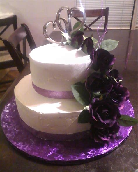 Purple And White 2 Tier Wedding Cake