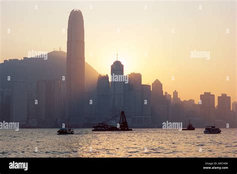 Two Ifc Building And Hong Kong Island Skyline Across Victoria Harbour