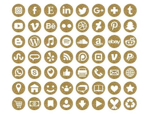 On Sale Gold Glitter Social Media Icons Set Transparent Etsy Social