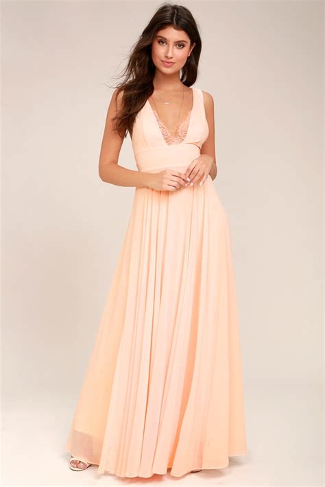Lovely Peach Dress Maxi Dress Lace Dress Lulus