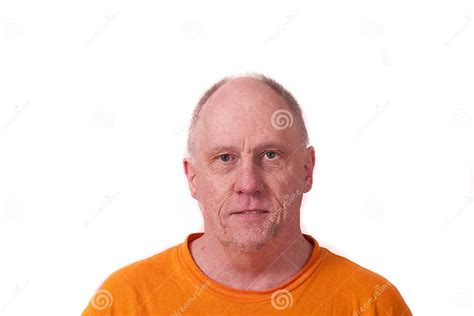 older bald guy in orange shirt on white stock image image of bald look 17214289