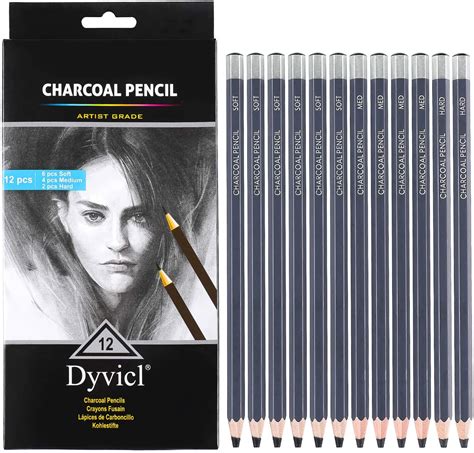 Dyvicl Professional Charcoal Pencils Drawing Set 12 Pieces Soft