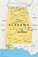 Alabama, AL, Political Map, US State, Nicknamed the Yellowhammer State ...