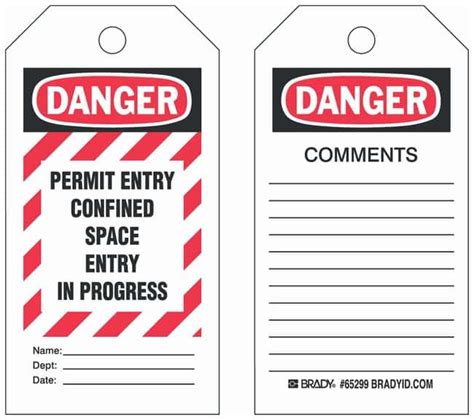 Brady Polyester Encased Paper Tag DANGER PERMIT ENTRY CONFINED SPACE ENTRY IN PROGRESS NAME