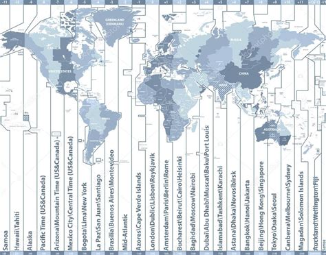 zonas horarias del mundo mapa vectorial con nombres de países y fronteras 2022