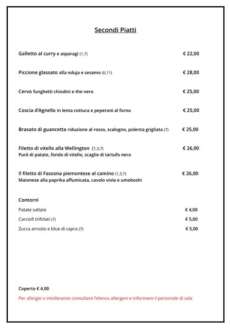 Ristorante La Piemontese Menù Alla Carta