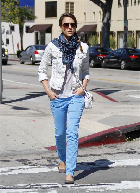 Jessica Alba Topped Her Highlighter Blue Denim With A Fluxus Tank And