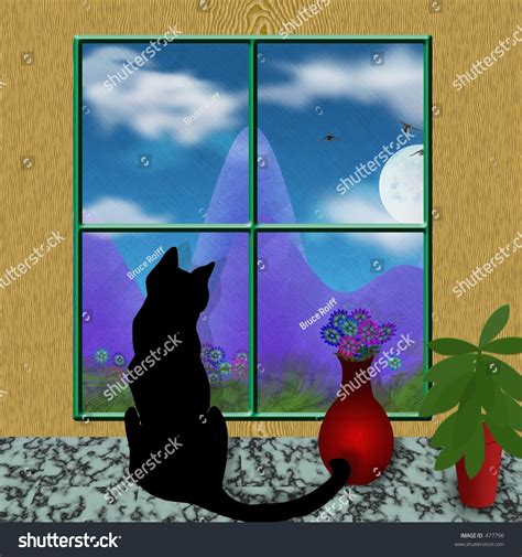 Black Cat Looking Out Window Stock Illustration 477796 Shutterstock