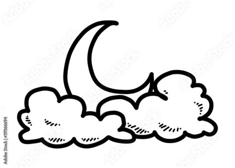 Moon Cloud And Star Cartoon Vector And Illustration Black And White