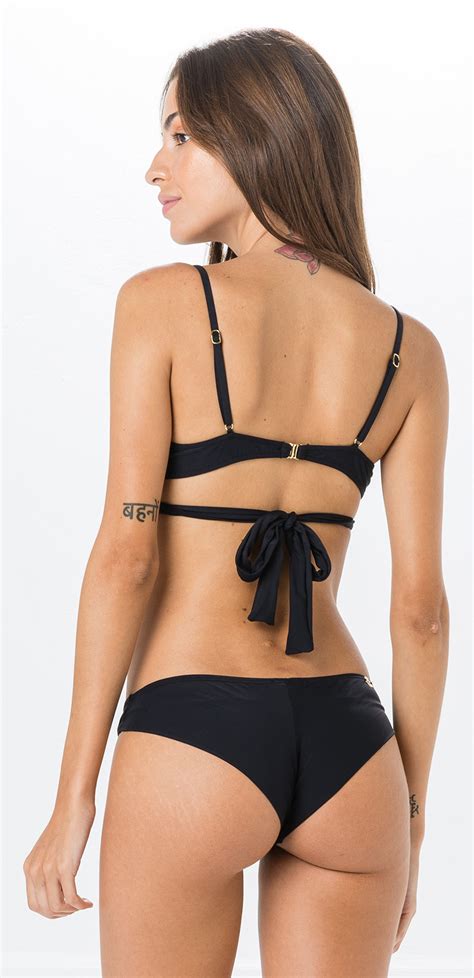 Two Piece Swimwear Triangle Black Bikini With Wrap Top Baixa Liso