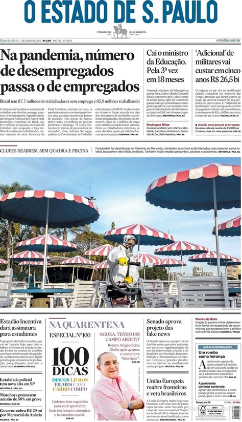 Capa Do Jornal O Estado De S Paulo De Hoje De Julho Amaz Nia Acontece