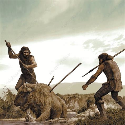 Prehistoric Humans Hunting Artwork Of Two Early Modern Humans Homo