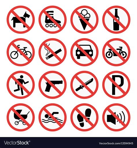 Prohibition Signs Set Safety Information Vector Image