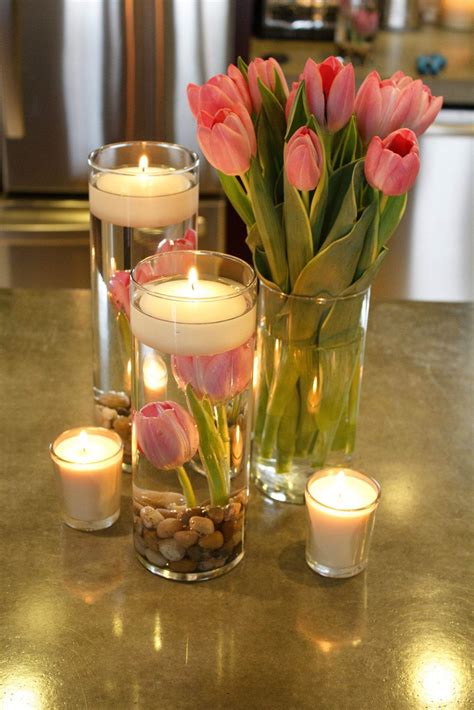 Elegant Floating Candle Centerpiece With Tulips