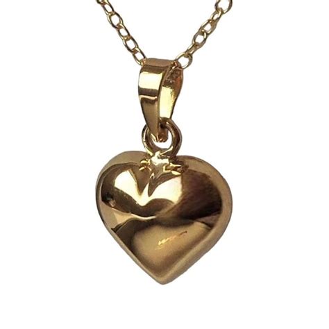 18ct Gold Over Sterling Silver Puffed Heart Pendant Necklace Etsy