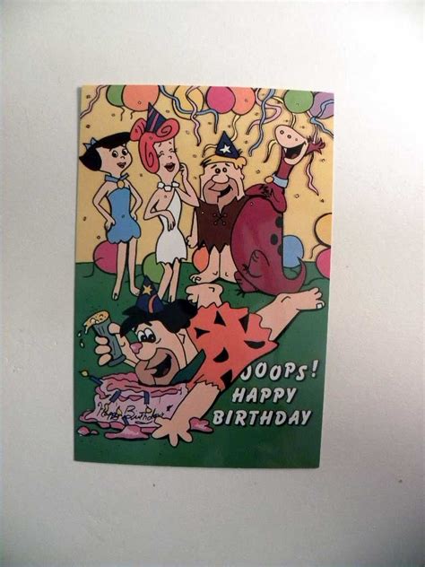 1988 Fred Flintstone Ooops Happy Birthday Postcard With Wilma