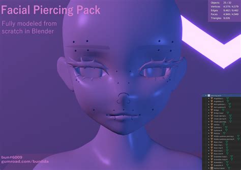 Facial Piercing Pack Asset For Vrchat
