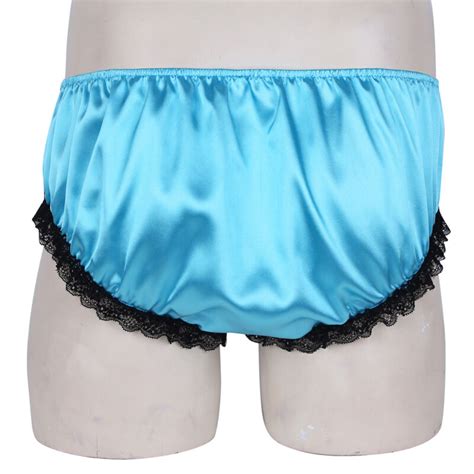 Sissy Mens Satin Lace Ruffled Underwear Sexy Pouch Briefs Bikini Thong
