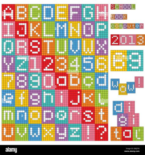 Pixel Alphabet Satz Von Allen Buchstaben Und Zahlen Stock Vektorgrafik