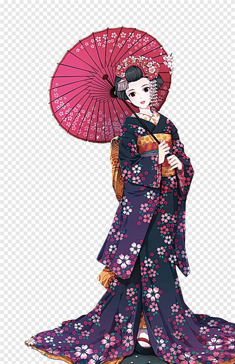 Geisha Illustration Anime Kimono Manga Drawing Japanese Kimono Anime Characters Cartoon