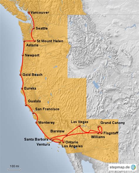 Stepmap Usa West Coast Landkarte Für Usa