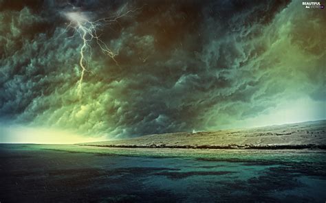 Rain Lightning Clouds Storm Coast Beautiful Views Wallpapers