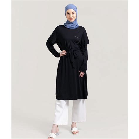 Jual Hanna Kaos Tunik Polos Midi Dress Pakaian Hijab Poly Spandex Hitam 120422 Shopee Indonesia