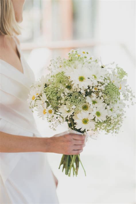 Hand Held Daisy And Babys Breath Bouquet With Touches Of Queen Annes