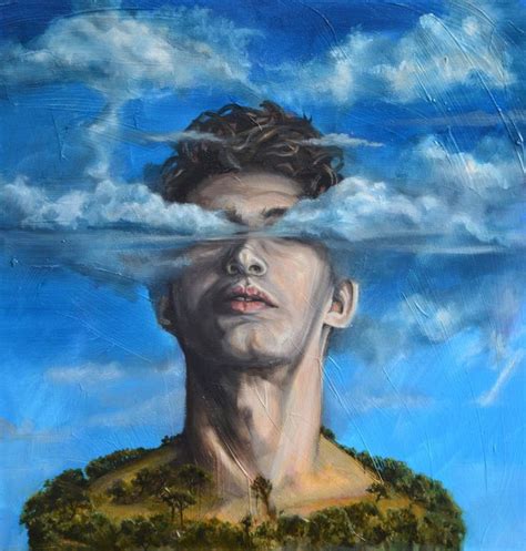 Surrealistische Porträt Kopf In Den Wolken Original Ölgemälde Etsy