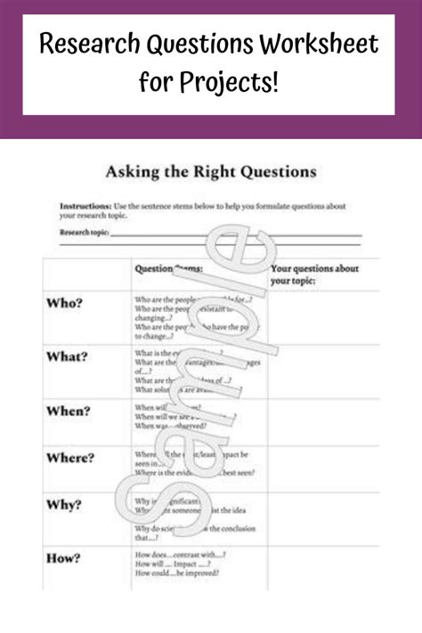 Generating Research Questions Worksheet With Question Stems