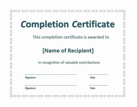Certificate Of Job Completion Template