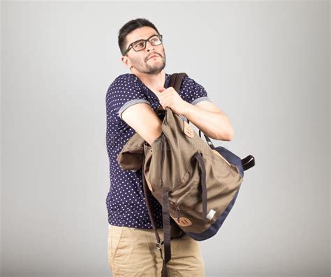 Man Searching Something His Backpack Stock Photos Free Royalty Free