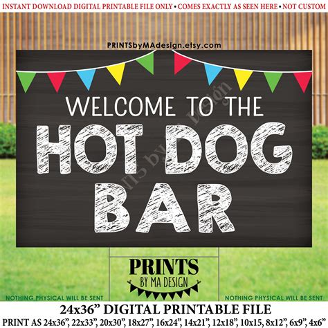 Hot Dog Bar Sign Backyard Barbeque Bbq Printable 24x36 Etsy