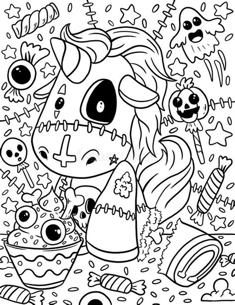 Horror Spooky Gothic Coloring Page For Adult Stock Illustration