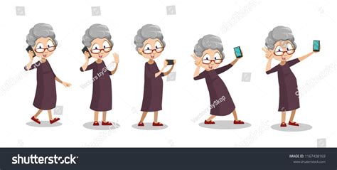 Funny Grandma Talking On Mobile Phone Playful Elderly Woman Making