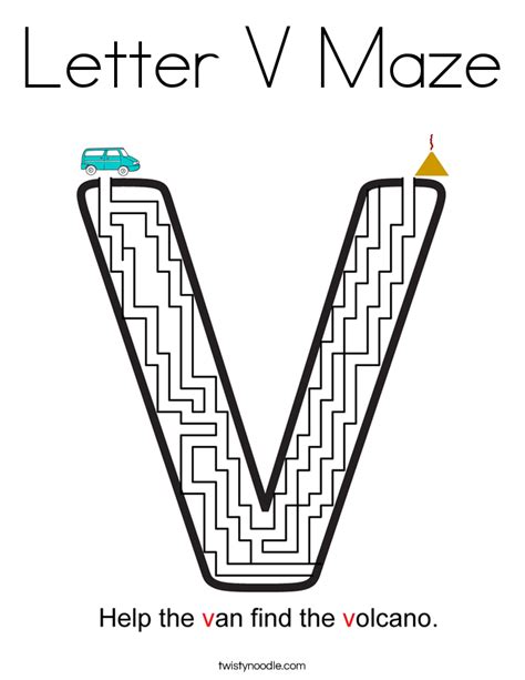 Letter V Maze Coloring Page Twisty Noodle
