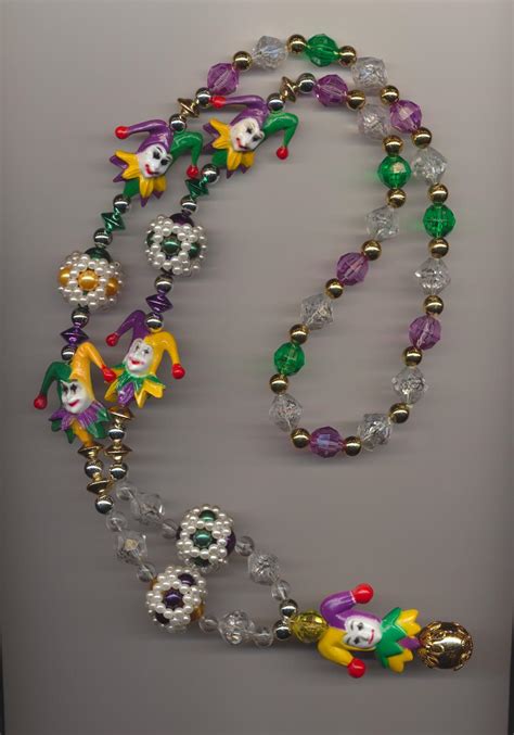 Richly Beaded Jester Necklace Made Of Plastic Beads In The Traditional Mardi Gras Colors Of