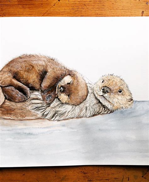 Otter Pup And Momma Print Limited Edition Etsy Pet Portrait