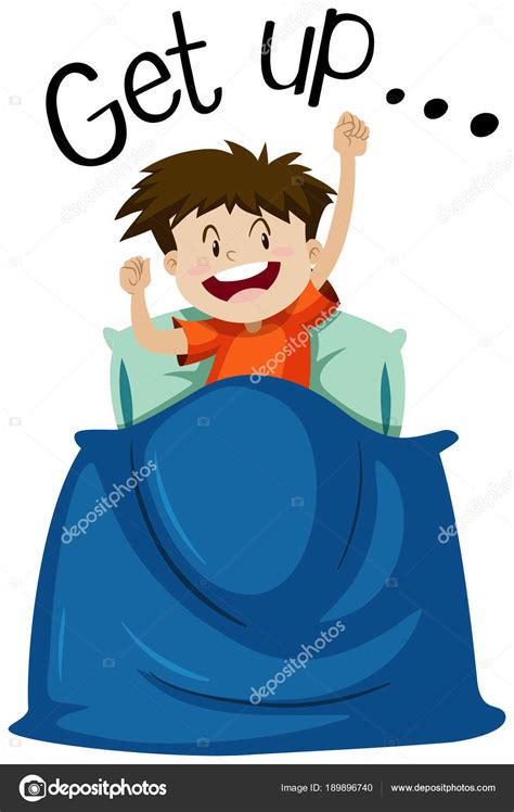 Wordcard For Get Up With Boy Getting Up Stock Illustration By