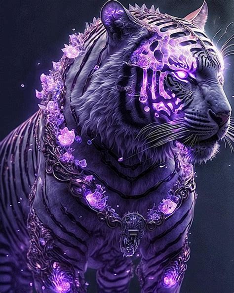 Premium Photo Purple Tiger With Glowing Eyes And A Chain Around It